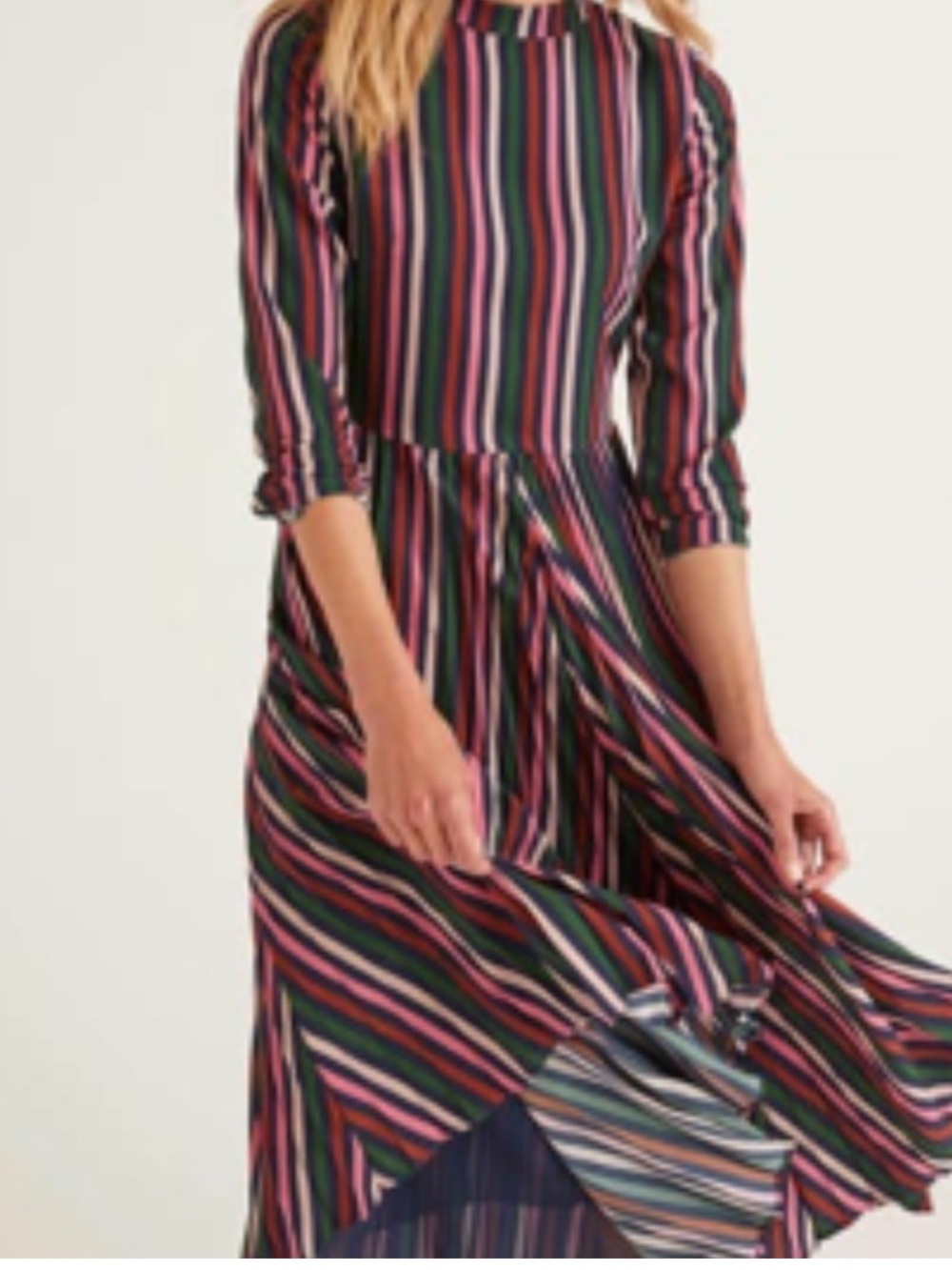 Boden Camille Colorful Stripe Pleated Half Sleeve Midi Dress 12
